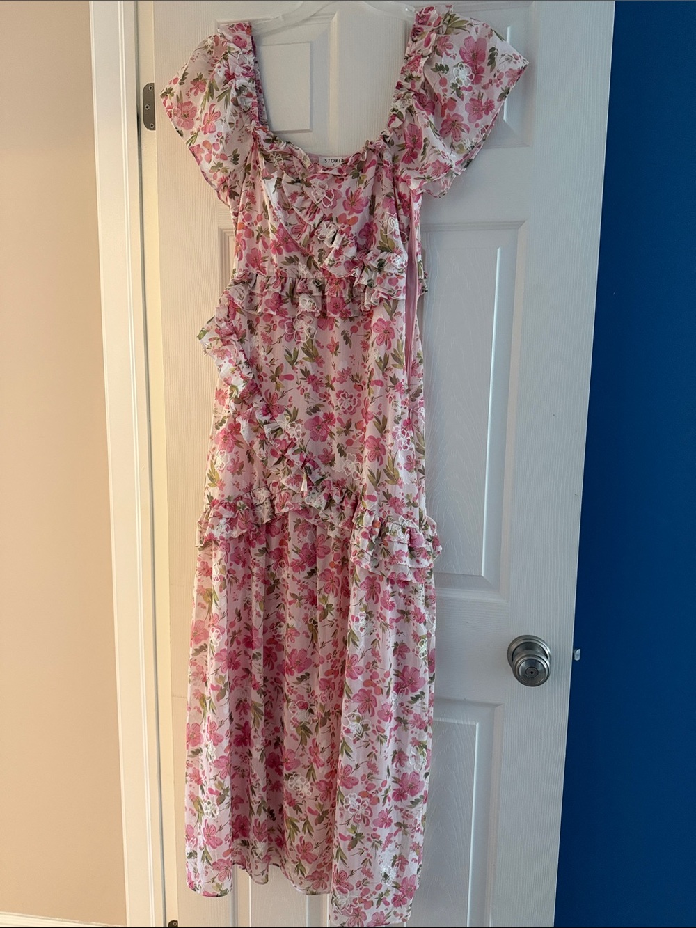 Pink Floral Ruffle Maxi Dress